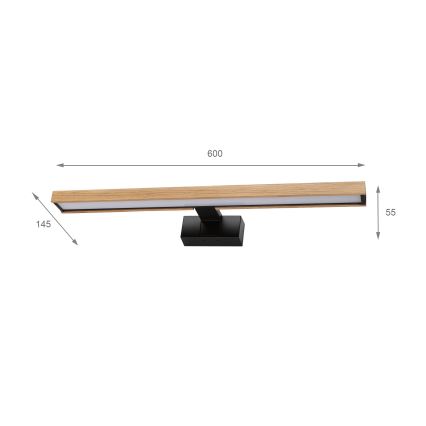 Brilagi - LED-spejlbelysning til badeværelset 3-i-1 WOODY MIRROR LED/12W/230V 60 cm IP44 sort/eg