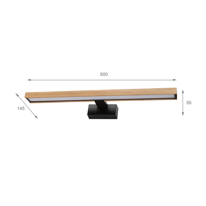 Brilagi - LED-spejlbelysning til badeværelset 3-i-1 WOODY MIRROR LED/12W/230V 60 cm IP44 sort/eg