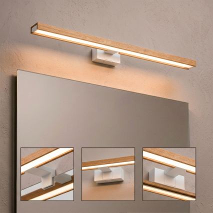 Brilagi - LED spejlbelysning til badeværelset 3-i-1 WOODY MIRROR LED/15W/230V 80 cm IP44 hvid/eg