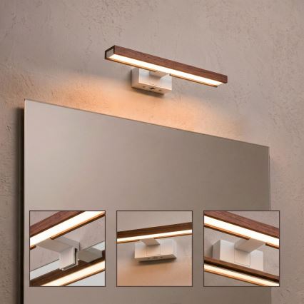 Brilagi - 3-i-1 LED-spejlbelysning til badeværelset WOODY MIRROR LED/8W/230V 40 cm IP44 hvid/eg kirsebær