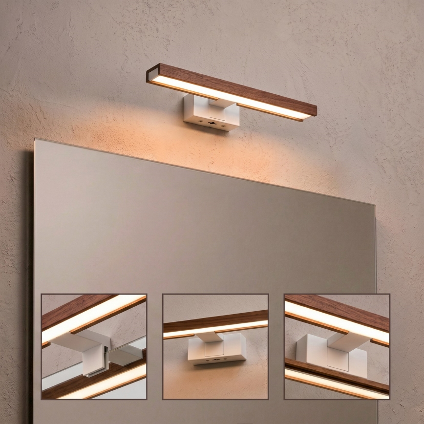 Brilagi - 3-i-1 LED-spejlbelysning til badeværelset WOODY MIRROR LED/8W/230V 40 cm IP44 hvid/eg kirsebær