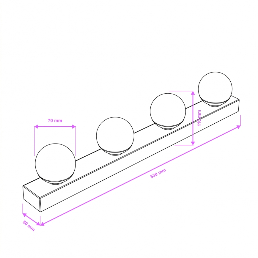 Brilagi - LED-spejlbelysning til badeværelset HOLLYWOOD 4xLED/3W/230V 53 cm IP44 sort