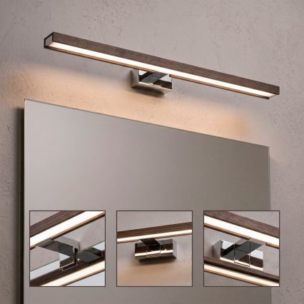 Brilagi - LED-belysning til badeværelsesspejl WOODY MIRROR 3-i-1 LED/12W/230V 60 cm IP44 blank krom/eg/valnød