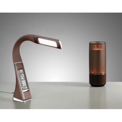 Brilagi - LED bordlampe dæmpbar med display PELLE LED/7W/230V brun