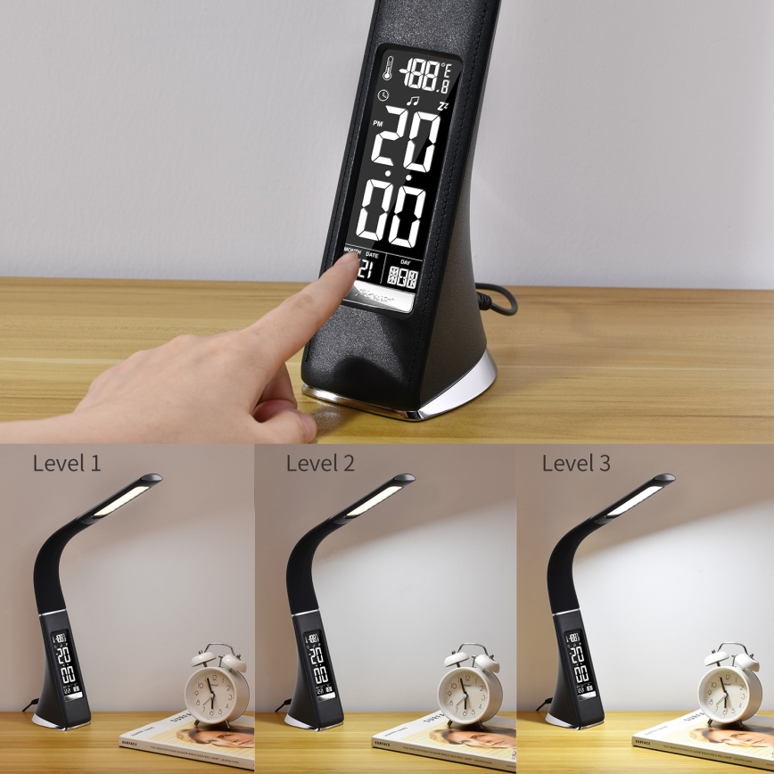 Brilagi - LED bordlampe dæmpbar med display PELLE LED/7W/230V sort