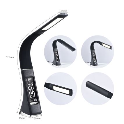Brilagi - LED bordlampe dæmpbar med display PELLE LED/7W/230V sort