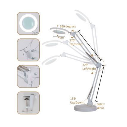 Brilagi - LED bordlampe dæmpbar med forstørrelsesglas LENS LED/12W/5V 3000/4200/6000K hvid