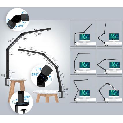 Brilagi - LED bordlampe dæmpbar touch-funktion fleksibel VARIO LED/12W/230V 3000/4000/5000/6500K CRI 92 sort