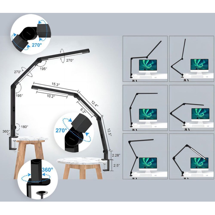 Brilagi - LED bordlampe dæmpbar touch-funktion fleksibel VARIO LED/12W/230V 3000/4000/5000/6500K CRI 92 sort