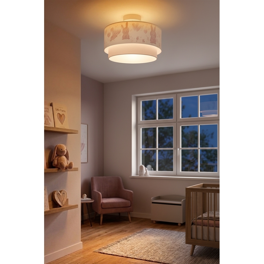 Brilagi - LED børneplafond BOBO 1xE27/60W/230V Ø 40 cm creme/grå/kaniner