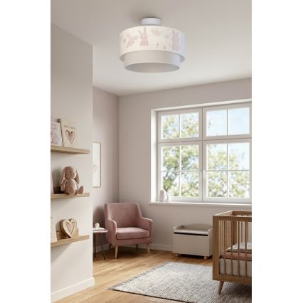 Brilagi - LED børneplafond BOBO 1xE27/60W/230V Ø 40 cm creme/grå/kaniner