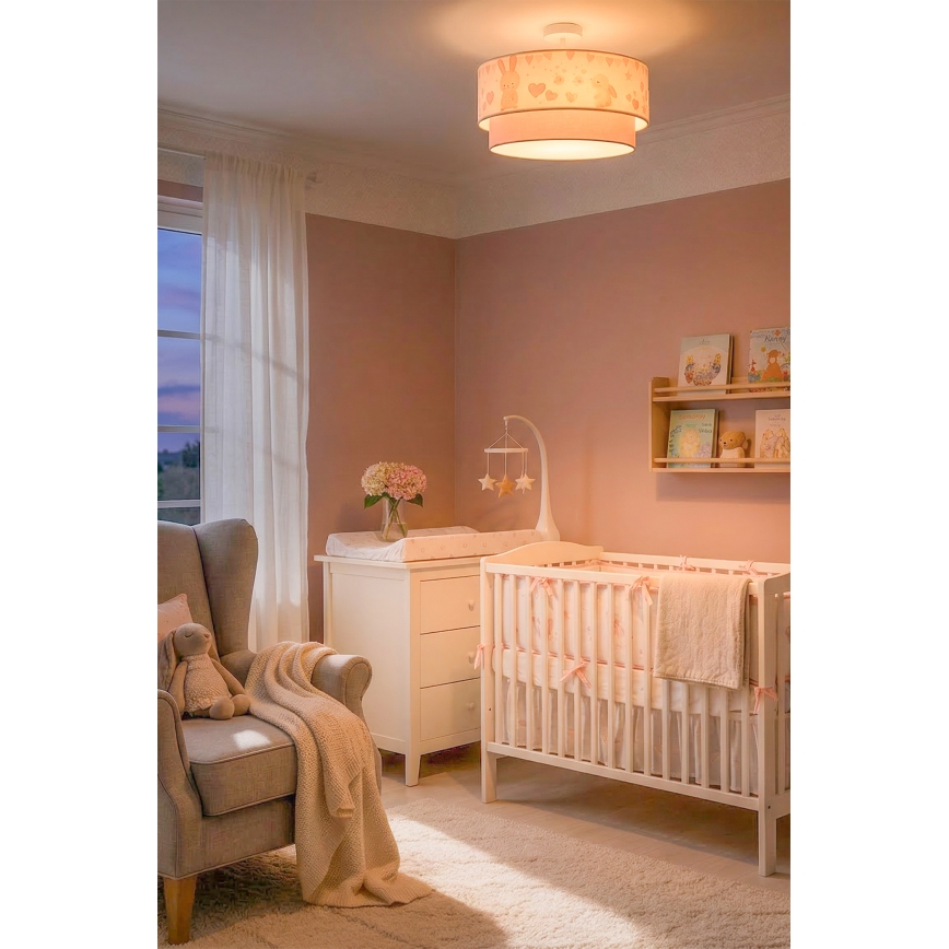 Brilagi - LED børneplafondlampe BOBO 1xE27/60W/230V Ø 40 cm creme/lyserød/kaniner
