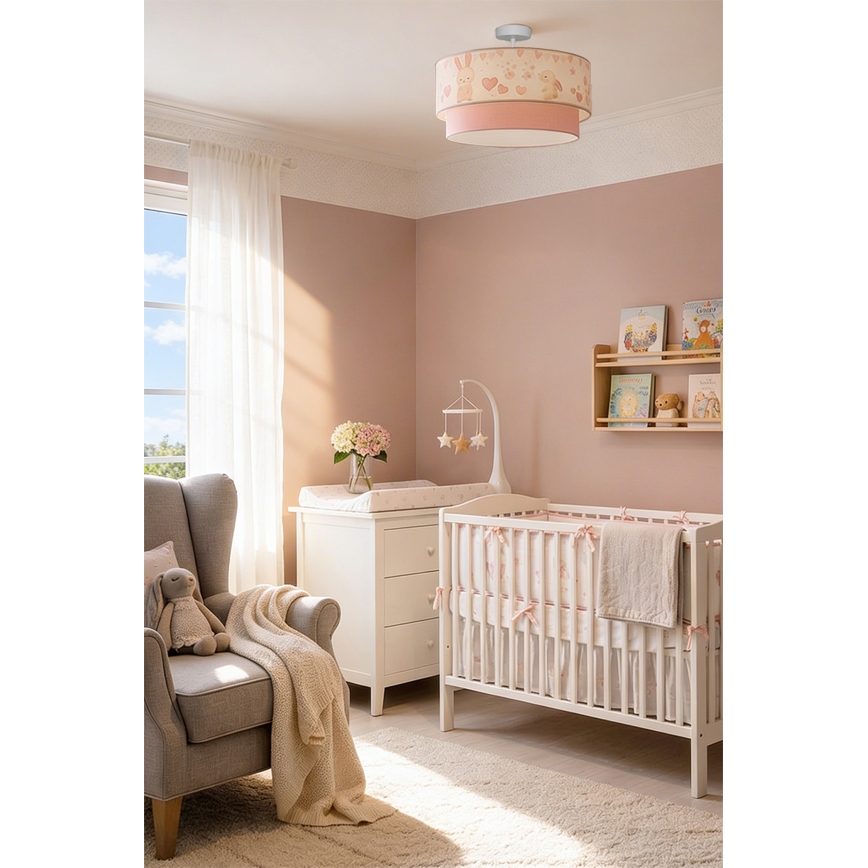 Brilagi - LED børneplafondlampe BOBO 1xE27/60W/230V Ø 40 cm creme/lyserød/kaniner