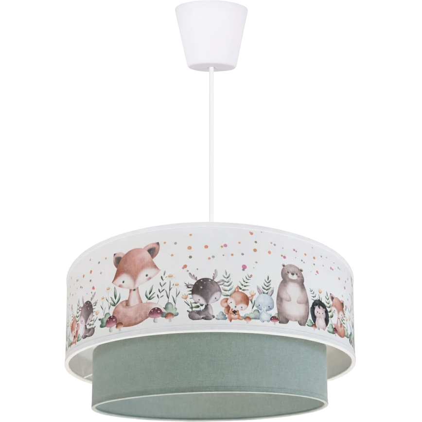 Brilagi - LED børnependel på wire BOBO 1xE27/10W/230V Ø 40 cm hvid/grøn/dyremotiver