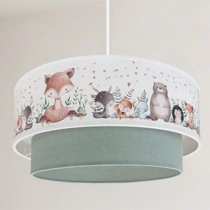Brilagi - LED børnependel på wire BOBO 1xE27/10W/230V Ø 40 cm hvid/grøn/dyremotiver