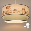 Brilagi - LED-børnependel BOBO 1xE27/60W/230V Ø 40 cm hvid/grøn/med dyremotiv
