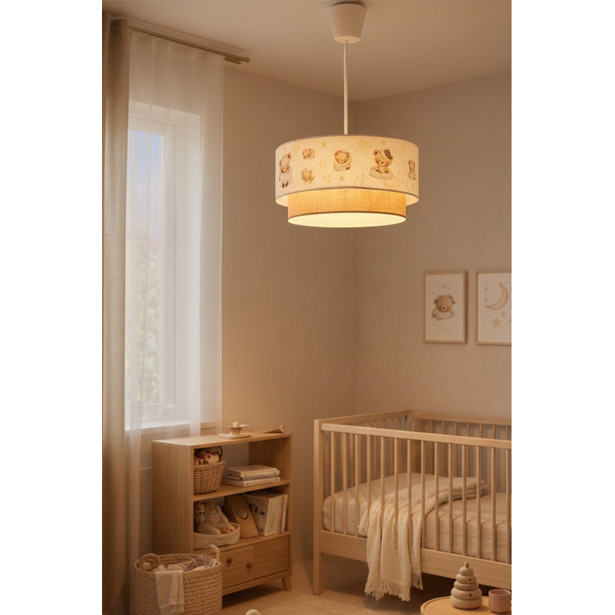 Brilagi - LED børnependel på wire BOBO 1xE27/10W/230V Ø 40 cm hvid/beige/bamser