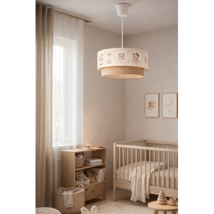 Brilagi - LED børnependel på wire BOBO 1xE27/10W/230V Ø 40 cm hvid/beige/bamser