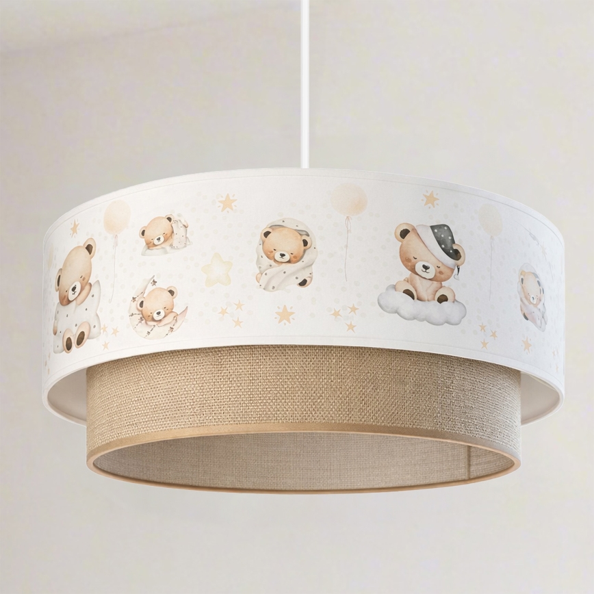 Brilagi - LED børnependel på wire BOBO 1xE27/10W/230V Ø 40 cm hvid/beige/bamser