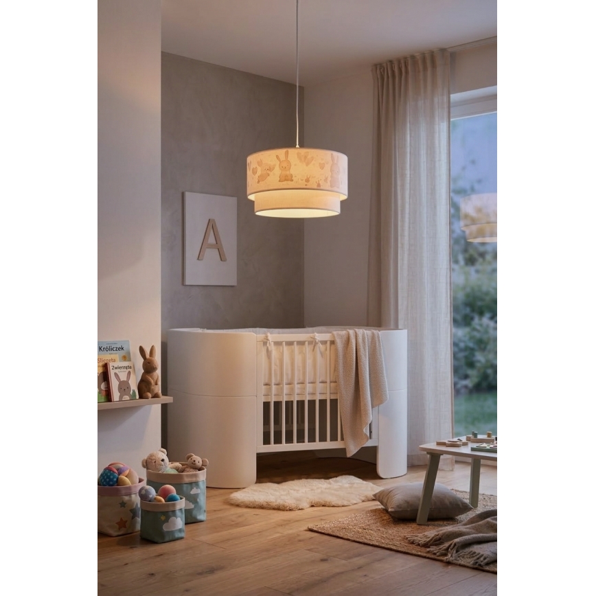 Brilagi - LED børnependel BOBO på ledning, 1xE27/10W/230V, Ø 35 cm, hvid med kaniner