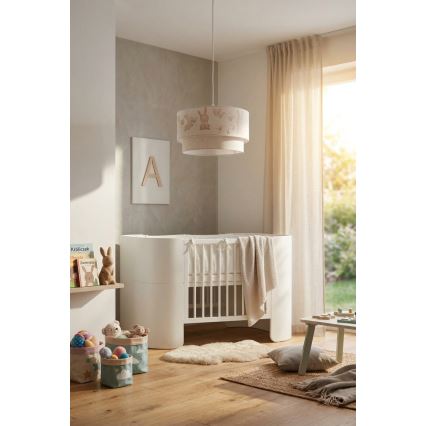 Brilagi - LED børnependel BOBO på ledning, 1xE27/10W/230V, Ø 35 cm, hvid med kaniner