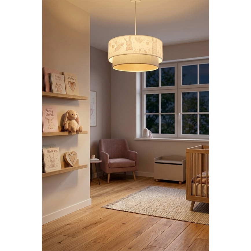 Brilagi - LED børnependel på ledning BOBO 1xE27/10W/230V Ø 40 cm creme/grå/kaniner