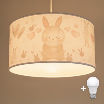 Brilagi - LED børnependel BOBO på ledning, 1xE27/60W/230V, Ø 35 cm, hvid med kaniner