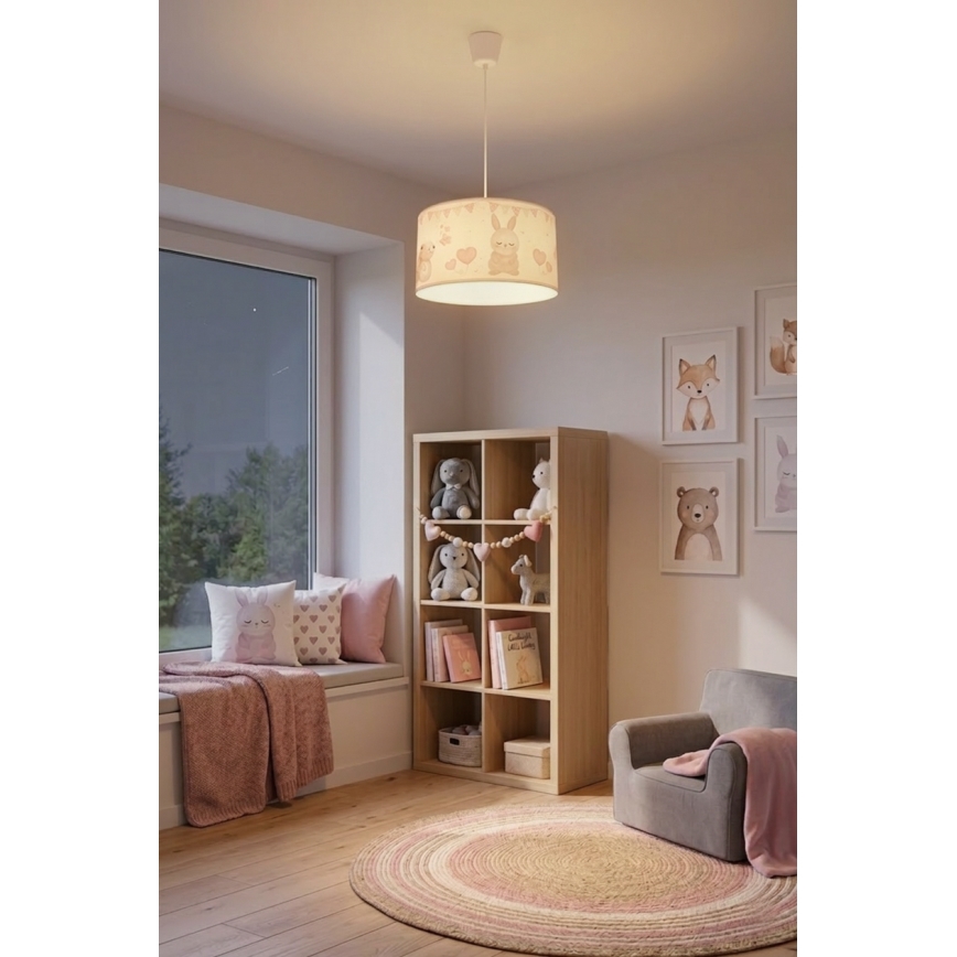 Brilagi - LED børnependel med kabelophæng BOBO 1x E27/10W/230V, Ø 35 cm, hvid med dyremotiv