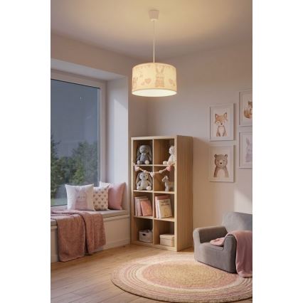 Brilagi - LED børnependel med kabelophæng BOBO 1x E27/60W/230V, Ø 35 cm, hvid med dyremotiv
