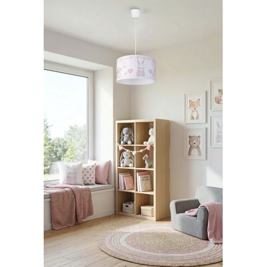 Brilagi - LED børnependel med kabelophæng BOBO 1x E27/60W/230V, Ø 35 cm, hvid med dyremotiv