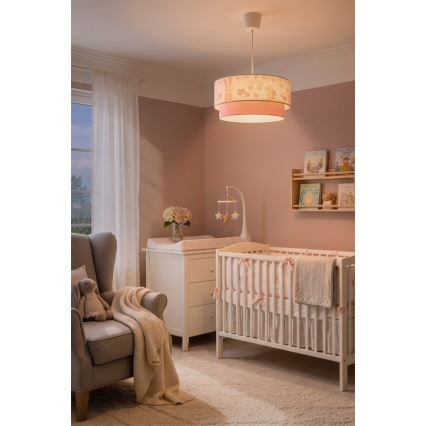 Brilagi - LED børnependel BOBO på wire 1xE27/60W/230V Ø 40 cm creme/lyserød/kaniner