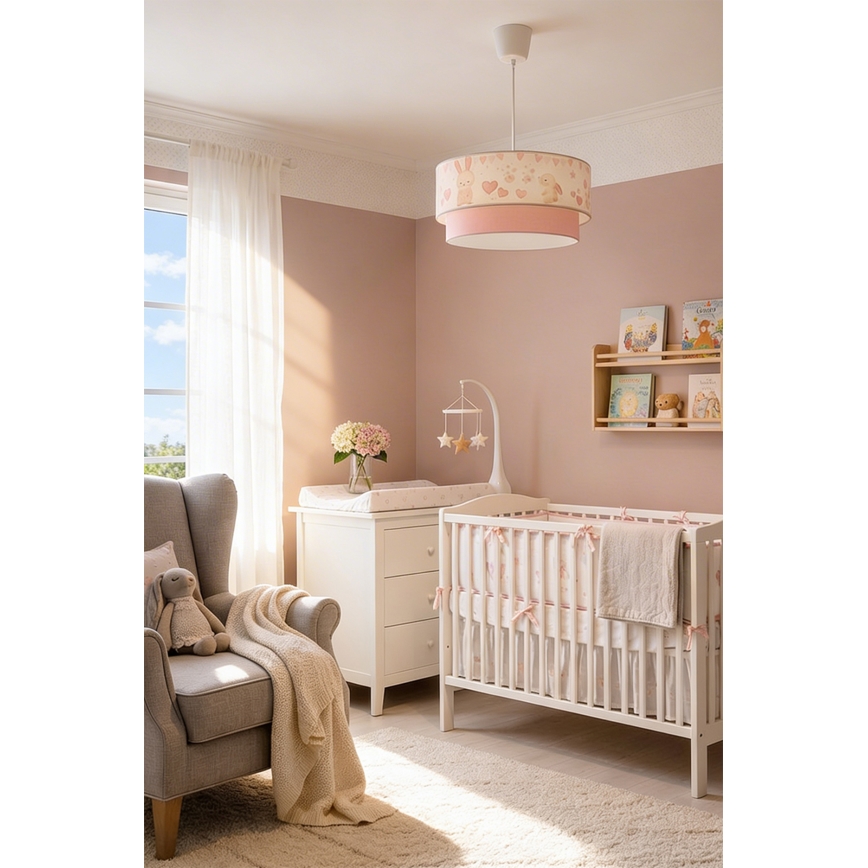 Brilagi - LED børnependel BOBO på wire 1xE27/60W/230V Ø 40 cm creme/lyserød/kaniner