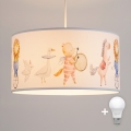 Brilagi - LED børnependel med wireophæng BOBO 1xE27/10W/230V Ø 35 cm hvid/med dyremotiv