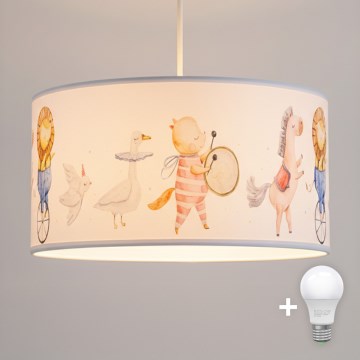 Brilagi - LED børnependel med wireophæng BOBO 1xE27/10W/230V Ø 35 cm hvid/med dyremotiv
