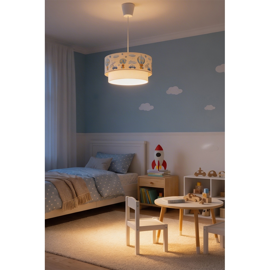 Brilagi-LED Børnependel med wireophæng BOBO 1xE27/60W/230V pr.40 cm creme/blå/bjørn.