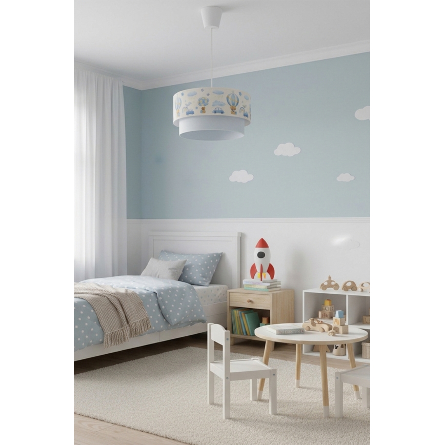 Brilagi-LED Børnependel med wireophæng BOBO 1xE27/60W/230V pr.40 cm creme/blå/bjørn.