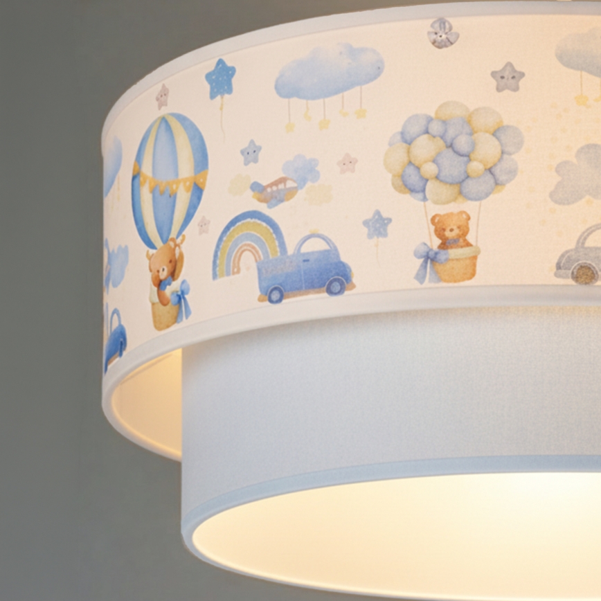 Brilagi-LED Børnependel med wireophæng BOBO 1xE27/60W/230V pr.40 cm creme/blå/bjørn.