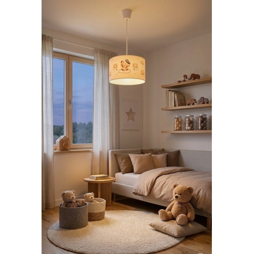 Brilagi - LED børnependel med wireophæng BOBO 1xE27/60W/230V Ø 35 cm hvid/med bamser