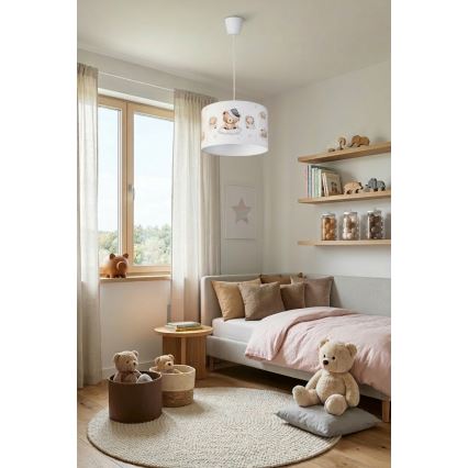 Brilagi - LED børnependel med wireophæng BOBO 1xE27/60W/230V Ø 35 cm hvid/med bamser