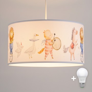 Brilagi - LED børnependel med wireophæng BOBO 1xE27/60W/230V Ø 35 cm hvid/med dyremotiv