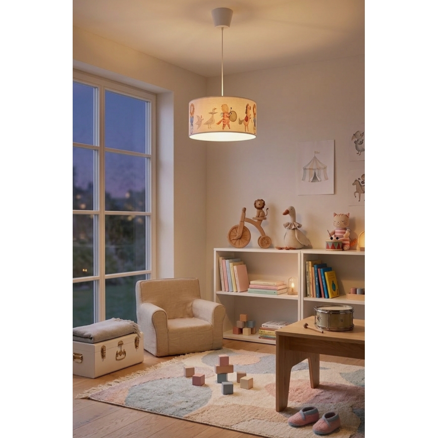 Brilagi - LED børnependel med wireophæng BOBO 1xE27/60W/230V Ø 35 cm hvid/med dyremotiv