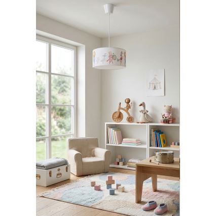 Brilagi - LED børnependel med wireophæng BOBO 1xE27/60W/230V Ø 35 cm hvid/med dyremotiv