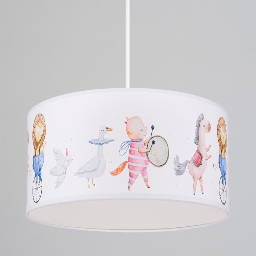 Brilagi - LED børnependel med wireophæng BOBO 1xE27/60W/230V Ø 35 cm hvid/med dyremotiv