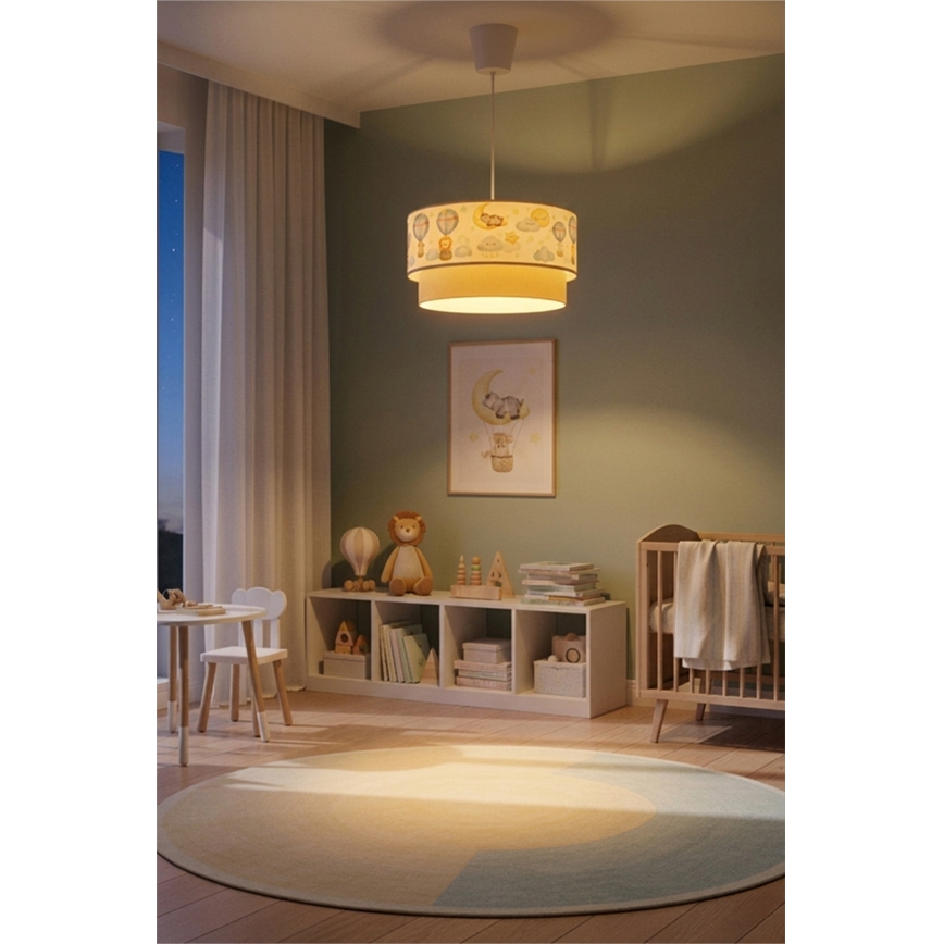 Brilagi - LED børnependel på ledning BOBO 1xE27/10W/230V diam. 40 cm hvid/beige/med dyremotiv