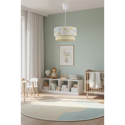 Brilagi - LED børnependel på ledning BOBO 1xE27/10W/230V diam. 40 cm hvid/beige/med dyremotiv
