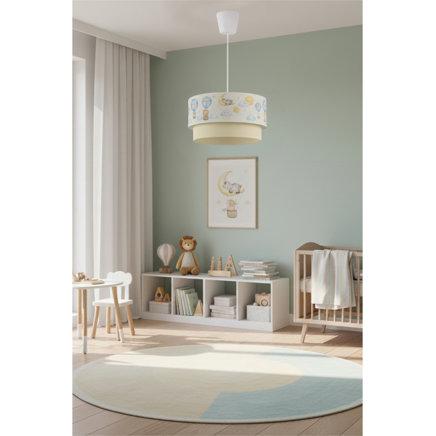 Brilagi - LED børnependel på ledning BOBO 1xE27/10W/230V diam. 40 cm hvid/beige/med dyremotiv