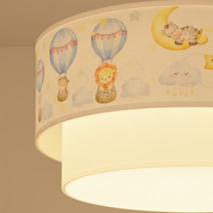 Brilagi - LED børnependel på ledning BOBO 1xE27/10W/230V diam. 40 cm hvid/beige/med dyremotiv