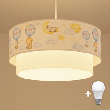 Brilagi - LED børnependel på kabel BOBO 1xE27/60W/230V Ø 40 cm hvid/beige/dyremotiv