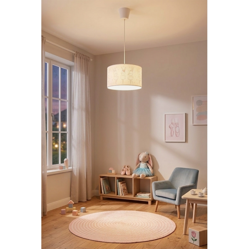 Brilagi - LED børnependel på ledning BOBO 1xE27/10W/230V Ø 35 cm hvid/kaninmotiv