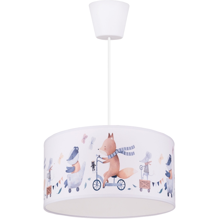 Brilagi - LED børnependel på ledning BOBO 1xE27/10W/230V Ø 35 cm hvid/med dyremotiv